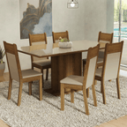Juego de Comedor Francine con 6 Sillas - Tablero de Madera y Cubierta de Cristal Crema/Marrón/Beige