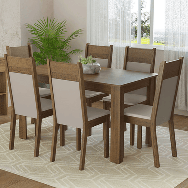 Juego de Comedor Bahamas con 6 Sillas Marrón/Crema/Beige