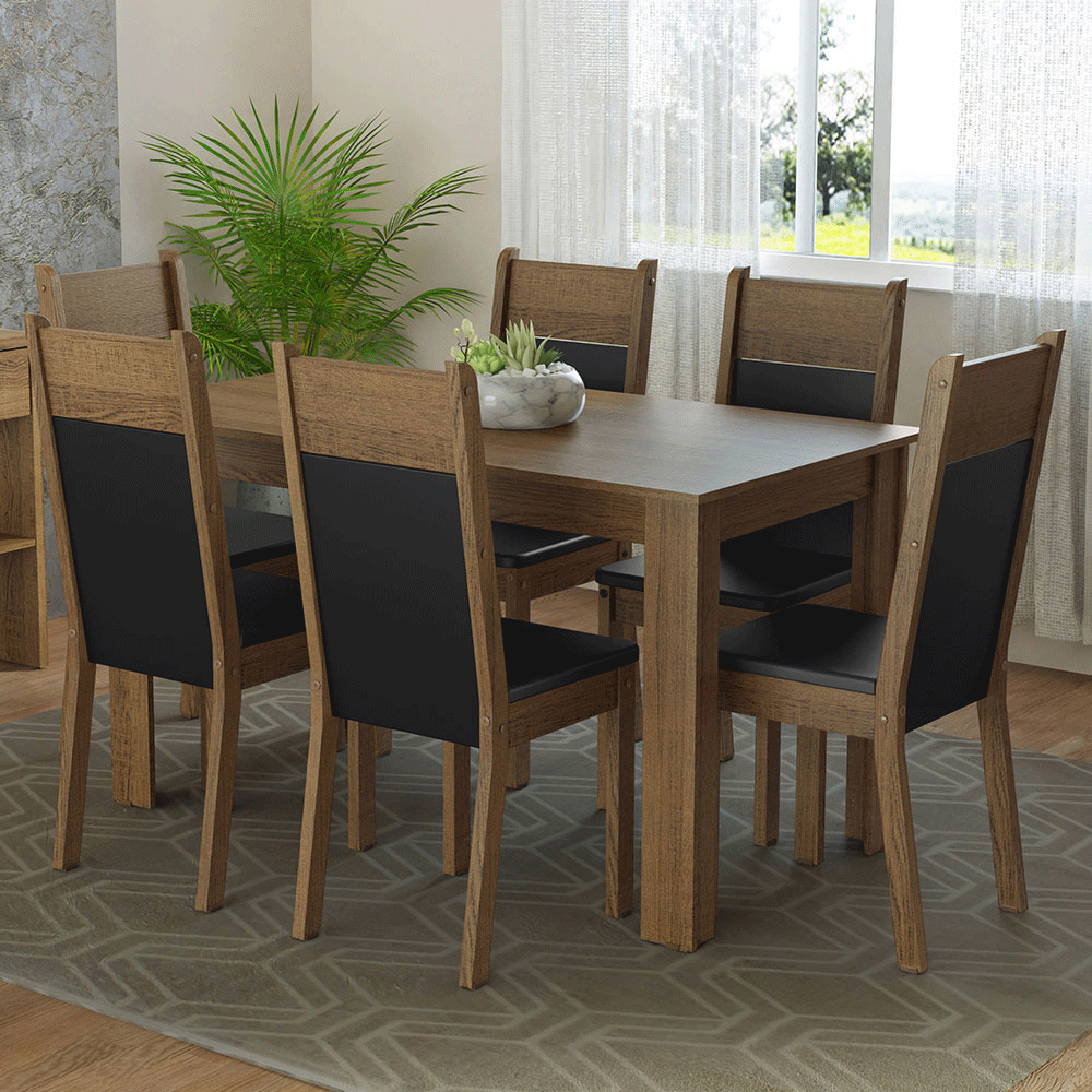 Juego de Comedor Bahamas con 6 Sillas Marrón/Negro