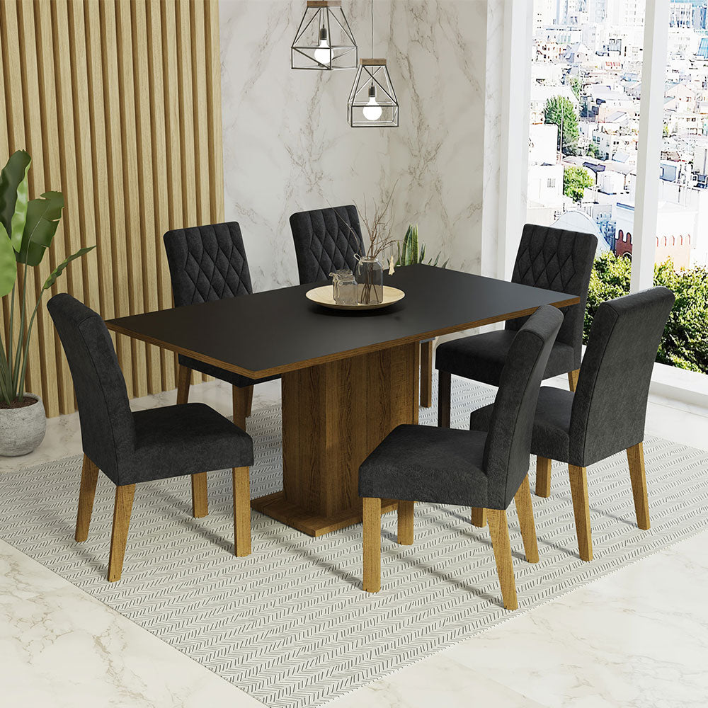 Juego de Comedor Hanna Tablero Rectangular de Madera con 6 Sillas Oxford Madesa