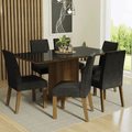 Juego de Comedor Alexis con 6 Sillas - Tablero de Madera y Cubierta de Cristal Marrón/Negro/Oxford