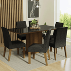 Juego de Comedor Alexis con 6 Sillas - Tablero de Madera y Cubierta de Cristal Marrón/Negro/Oxford
