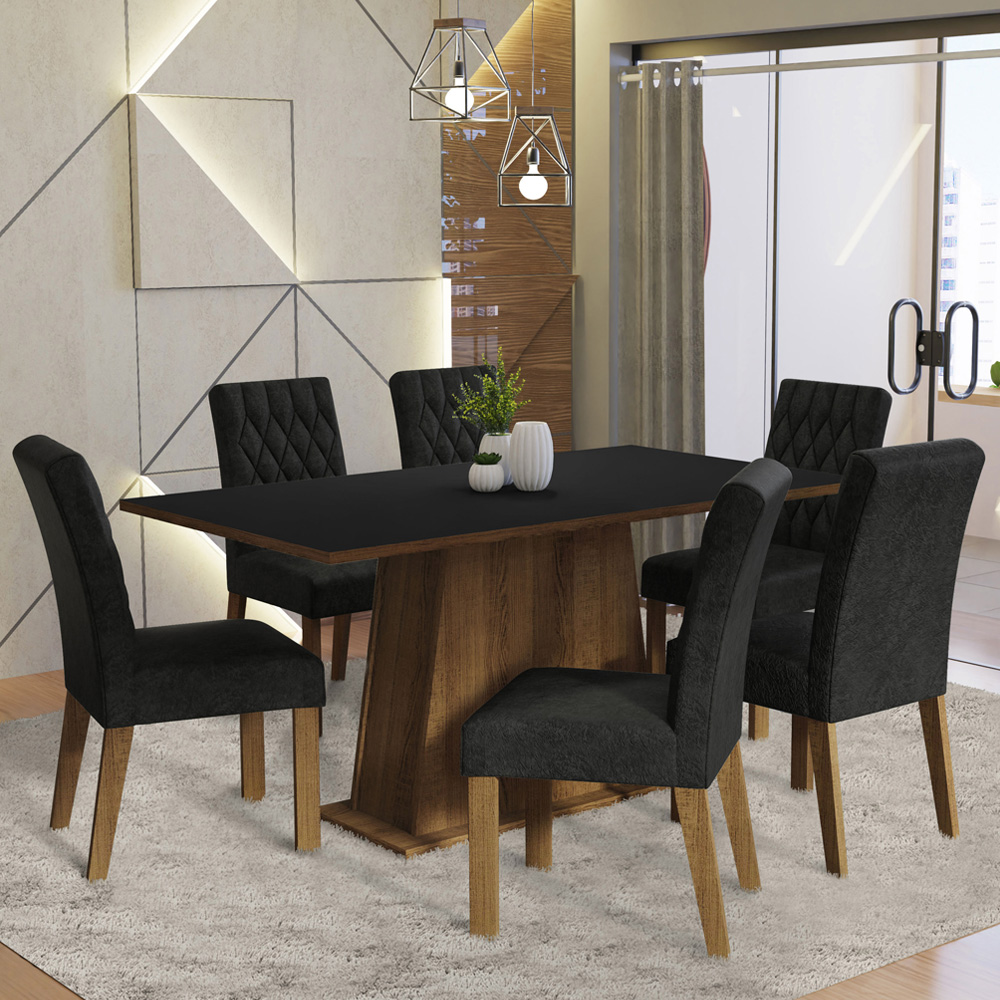 Juego de Comedor Britney con 6 Sillas Oxford Marrón/Negro/Oxford