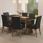 Juego de Comedor Valerie con 6 Sillas - Tablero de Madera y Cristal Marrón/Negro/Oxford