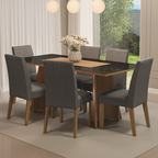 Juego de Comedor Valerie con 6 Sillas - Tablero de Madera y Cristal Marrón/Negro/Plateado
