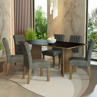 Juego de Comedor Madison con 6 Sillas Marrón/Negro/Plateado