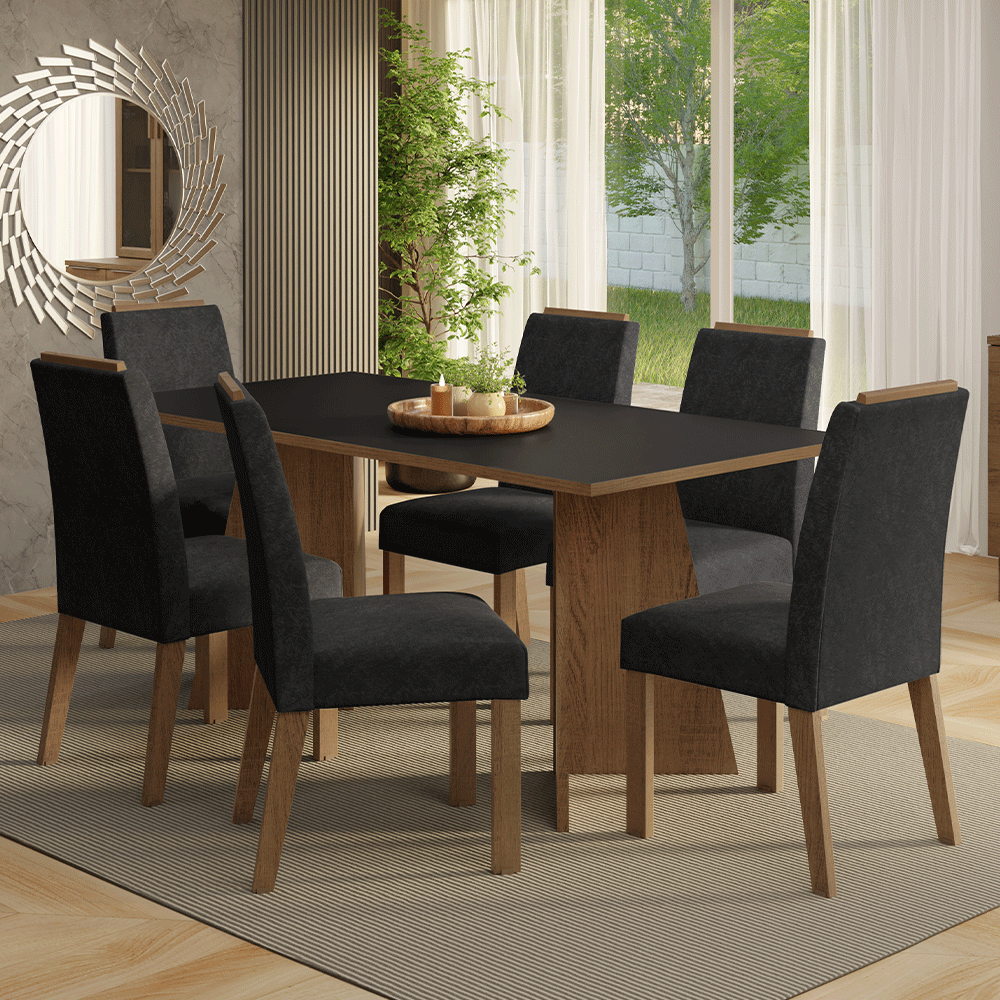 Juego de Comedor Minsk con 6 Sillas Marrón/Negro/Oxford