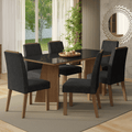 Juego de Comedor Amalfi con 6 Sillas - Tablero de Madera y Cristal Marrón/Negro/Oxford