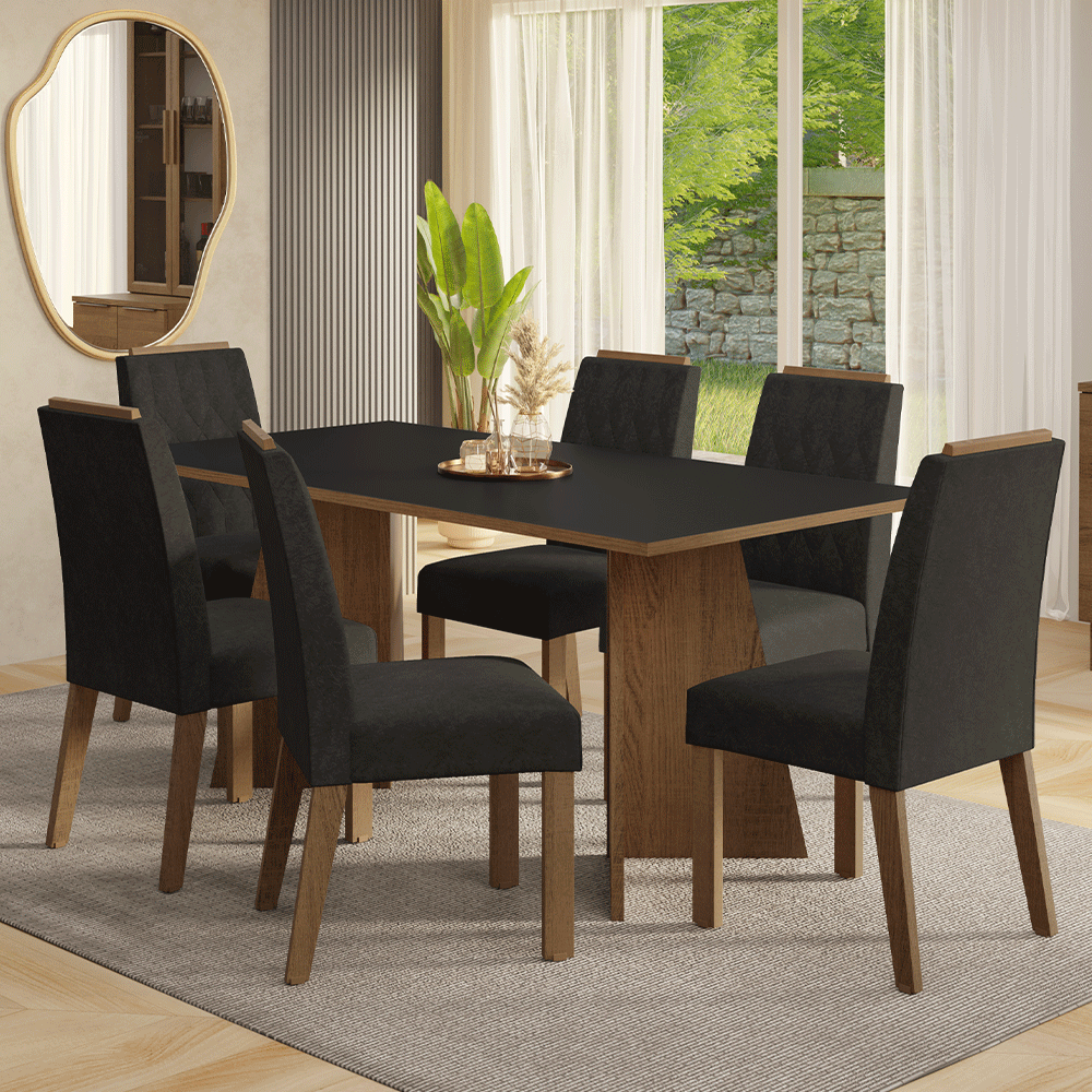 Juego de Comedor York con 6 Sillas Marrón/Negro/Oxford