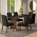 Juego de Comedor Siena con 6 Sillas - Tablero de Madera y Cristal Marrón/Negro/Oxford