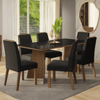 Juego de Comedor Siena con 6 Sillas - Tablero de Madera y Cristal Marrón/Negro/Oxford