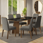 Juego de Comedor Siena con 6 Sillas - Tablero de Madera y Cristal Marrón/Negro/Plateado