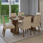 Juego de Comedor Madrid con 6 Sillas - Tablero de Madera y Cristal Marrón/Imperial