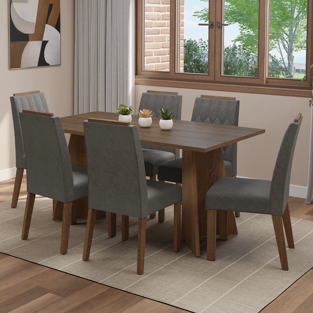 Juego de Comedor Leon con 6 Sillas Marrón/Plateado