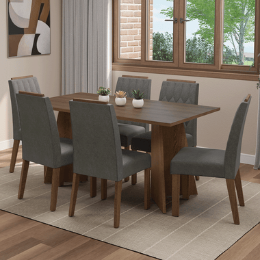 Juego de Comedor Leon con 6 Sillas Marrón/Plateado