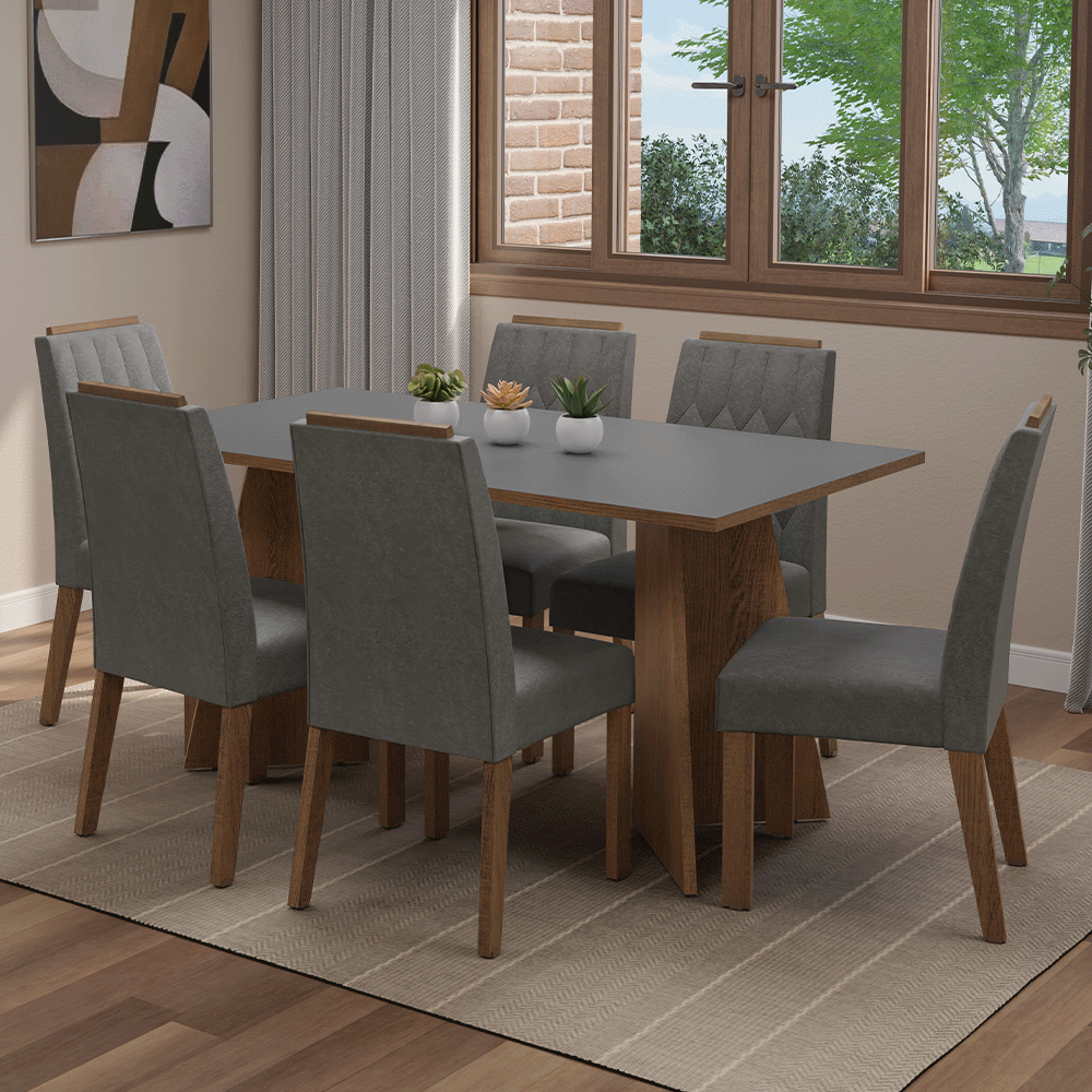 Juego de Comedor Leon con 6 Sillas Marrón/Gris/Plateado