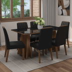 Juego de Comedor Sintra con 6 Sillas - Tablero de Madera y Cristal Marrón/Negro/Oxford