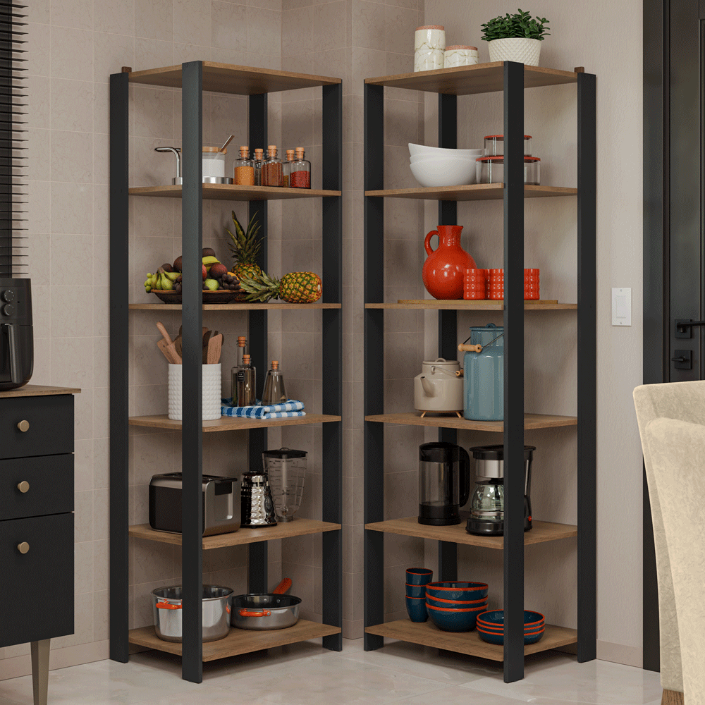 Armario Estante Organizador Multiuso de Esquina Madesa con 10 Niveles 118 cm Marrón/Negro