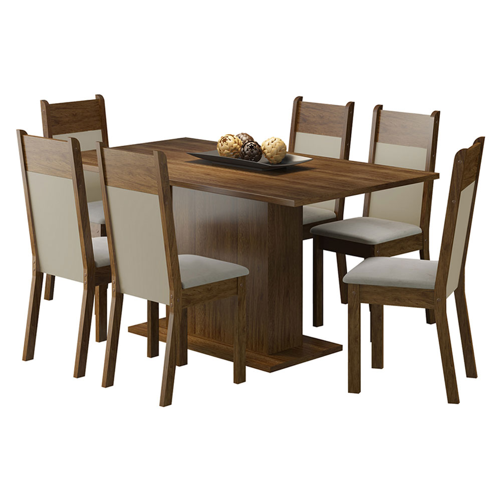 Juego de Comedor Lousiana con 6 Sillas Marrón/Beige