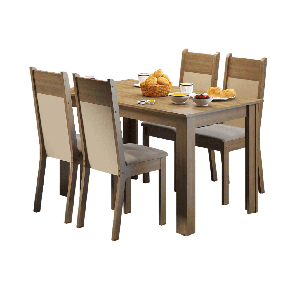Juego de Comedor Havana con 4 Sillas Marrón/Crema