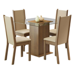 Juego de Comedor Aline con 4 Sillas - Encimera Cuadrada de Cristal Marrón/Crema/Beige