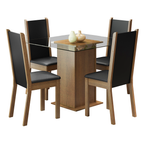 Juego de Comedor Aline con 4 Sillas - Encimera Cuadrada de Cristal Marrón/Negro
