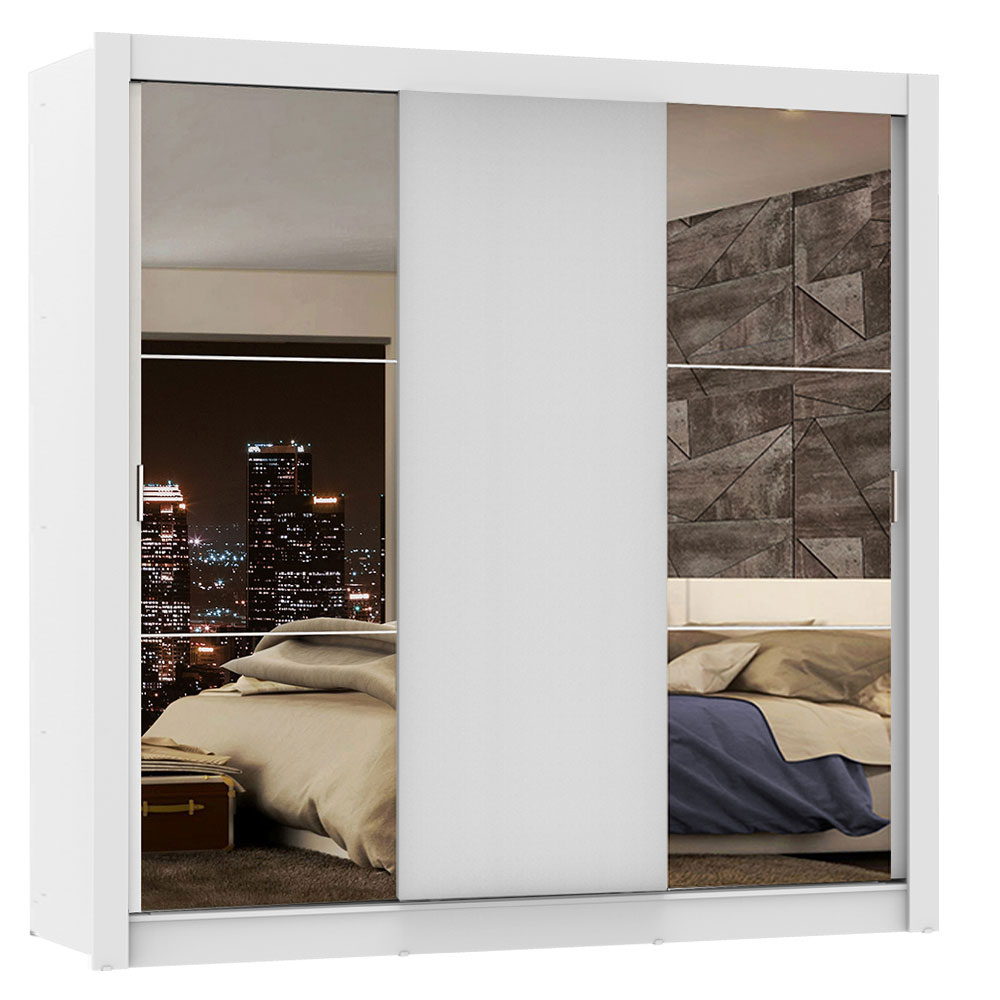 Clóset Monaco 3 Puertas Corredizas 2 Espejos Blanco 170 cm x 205 cm x 51 cm