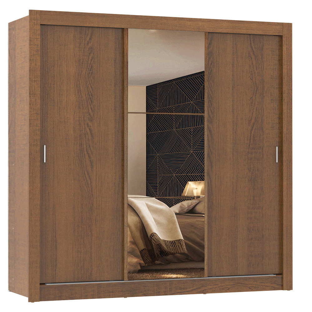 Clóset Monaco 3 Puertas Corredizas 1 Espejo Marrón 170 cm x 205 cm x 51 cm