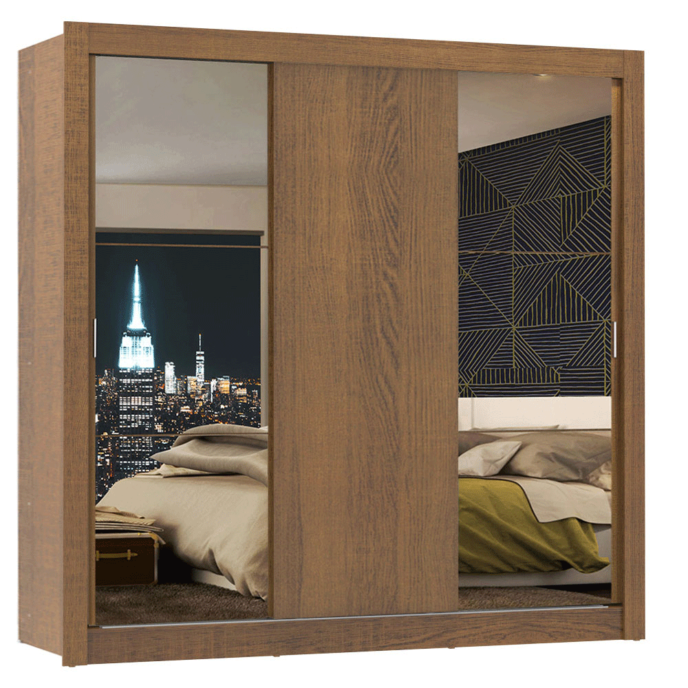 Clóset Monaco 3 Puertas Corredizas 2 Espejos Marrón 170 cm x 205 cm x 51 cm