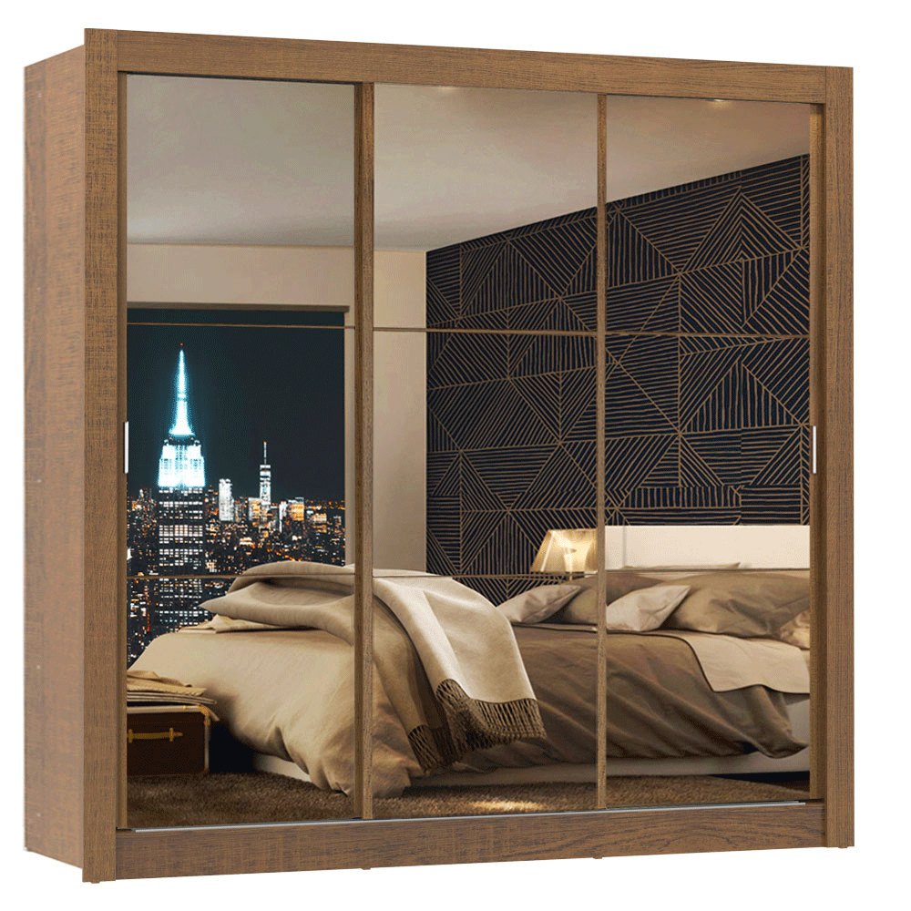 Clóset Monaco 3 Puertas Corredizas con Espejos Marrón 170 cm x 205 cm x 51 cm