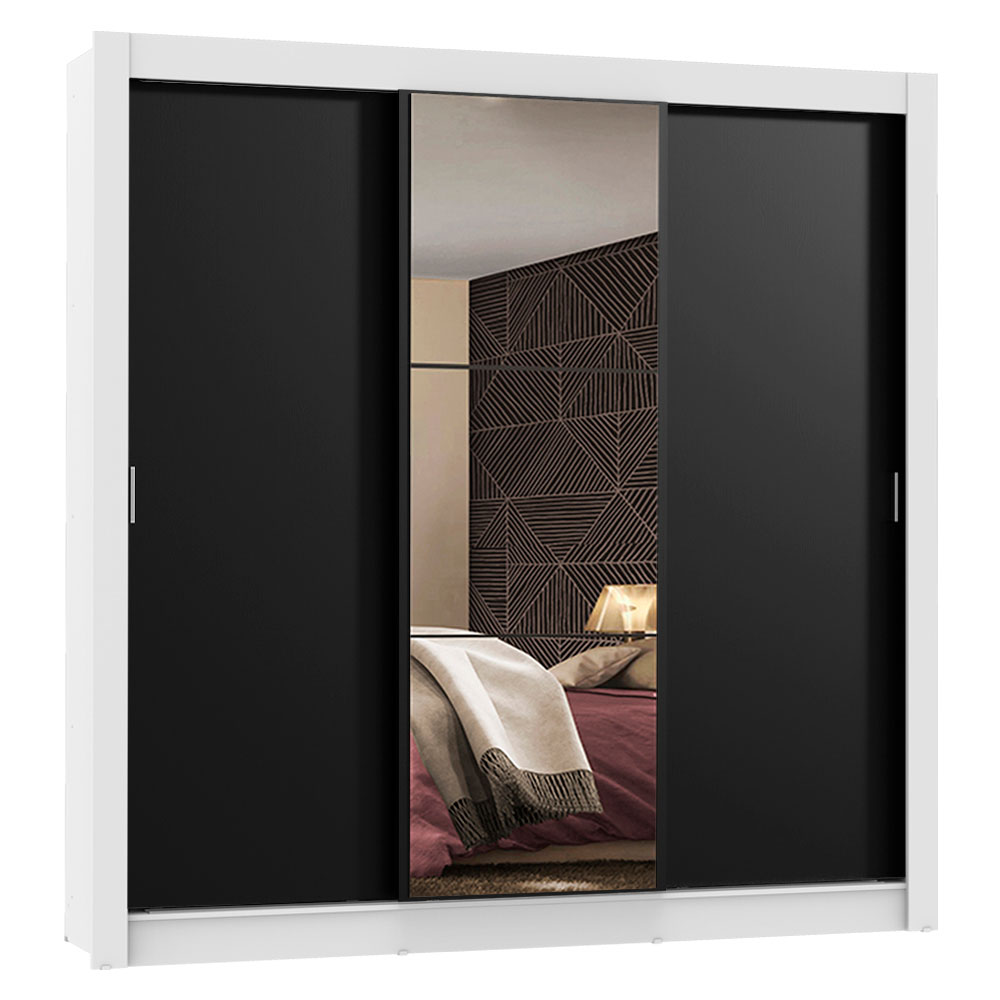 Clóset Monaco 3 Puertas Corredizas 1 Espejo Blanco/Negro 170 cm x 205 cm x 51 cm