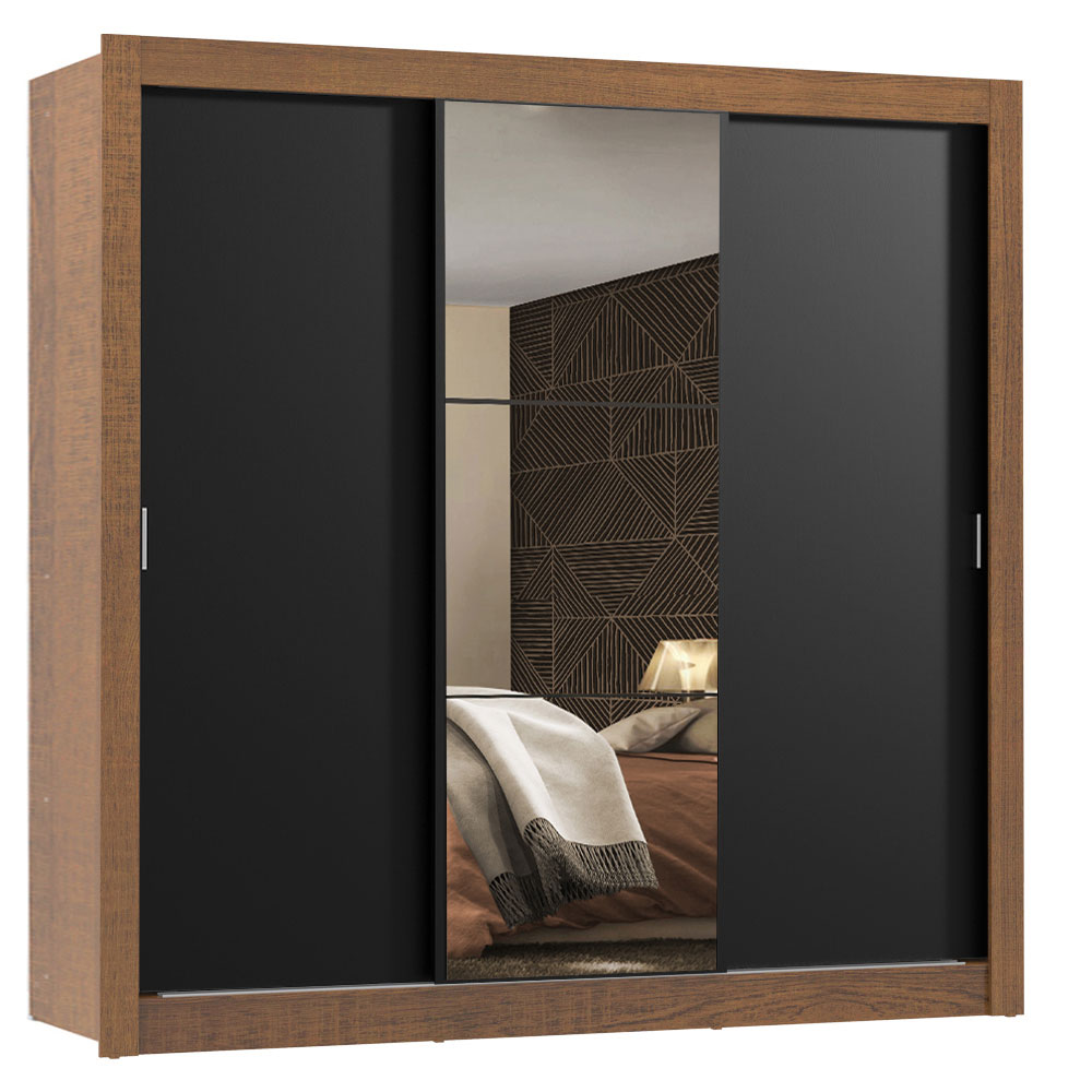 Clóset Monaco 3 Puertas Corredizas 1 Espejo Marrón/Negro 170 cm x 205 cm x 51 cm