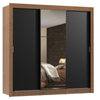 Clóset Monaco 3 Puertas Corredizas 1 Espejo Marrón/Negro 170 cm x 205 cm x 51 cm