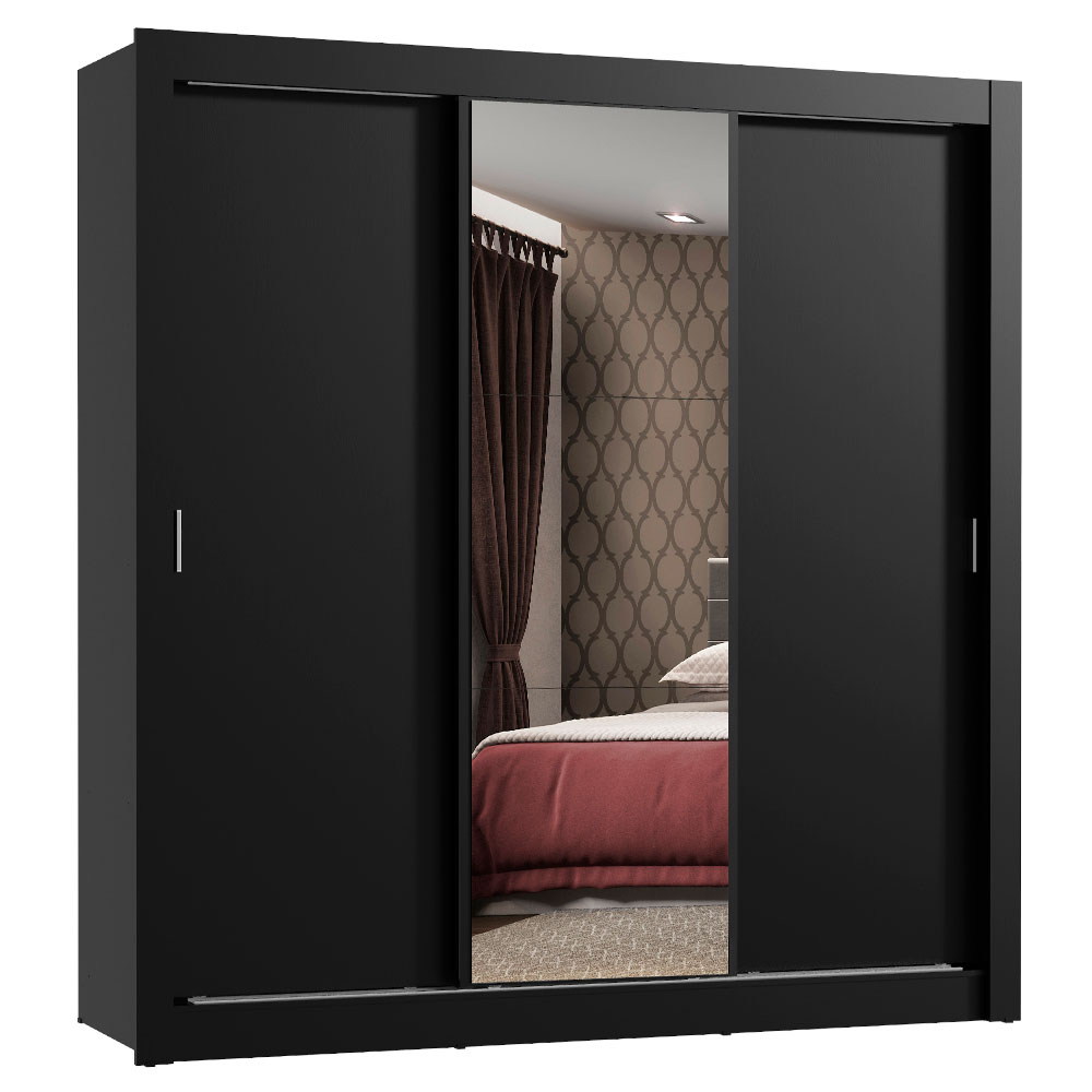 Clóset Monaco 3 Puertas Corredizas 1 Espejo Negro 170 cm x 205 cm x 51 cm