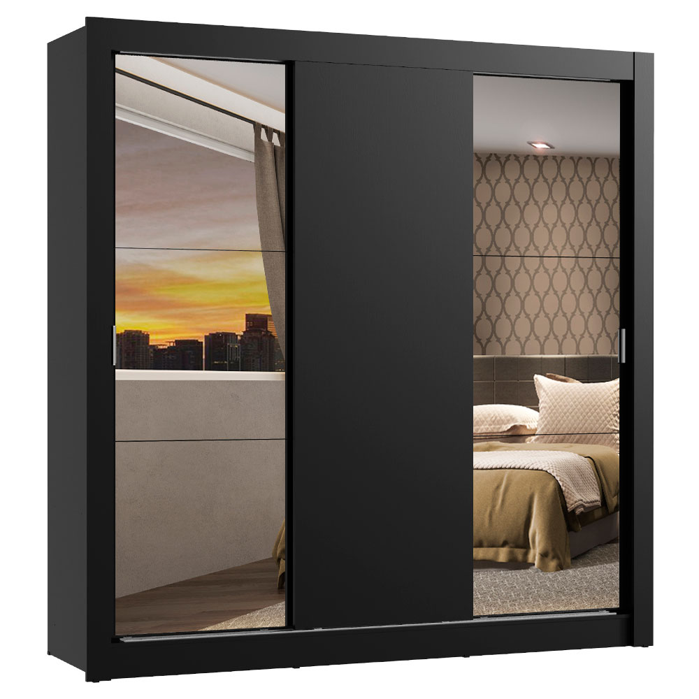 Clóset Monaco 3 Puertas Corredizas 2 Espejos Negro 170 cm x 205 cm x 51 cm