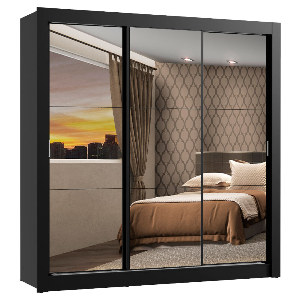 Clóset Monaco 3 Puertas Corredizas con Espejos Negro 170 cm x 205 cm x 51 cm