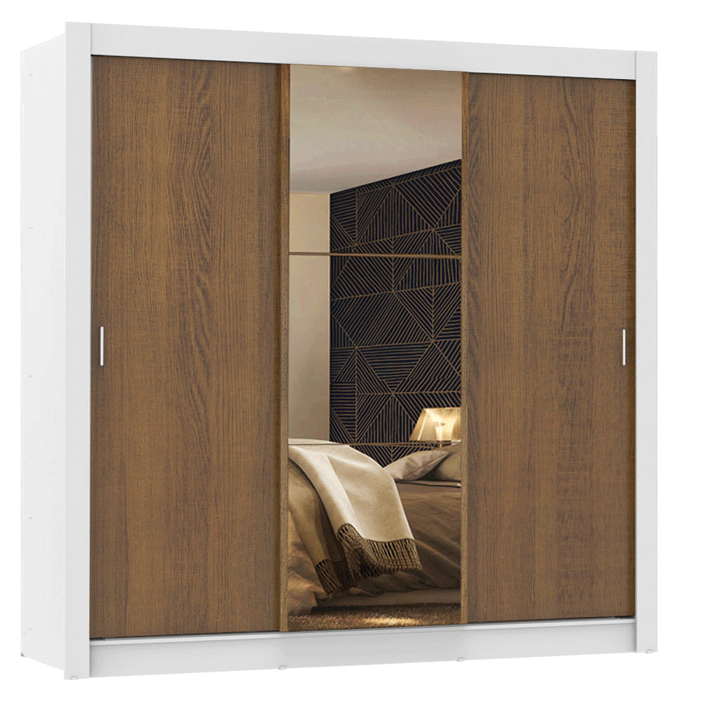 Clóset Monaco 3 Puertas Corredizas 1 Espejo Blanco/Marrón 170 cm x 205 cm x 51 cm