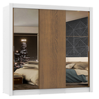 Clóset Monaco 3 Puertas Corredizas 2 Espejos Blanco/Marrón 170 cm x 205 cm x 51 cm