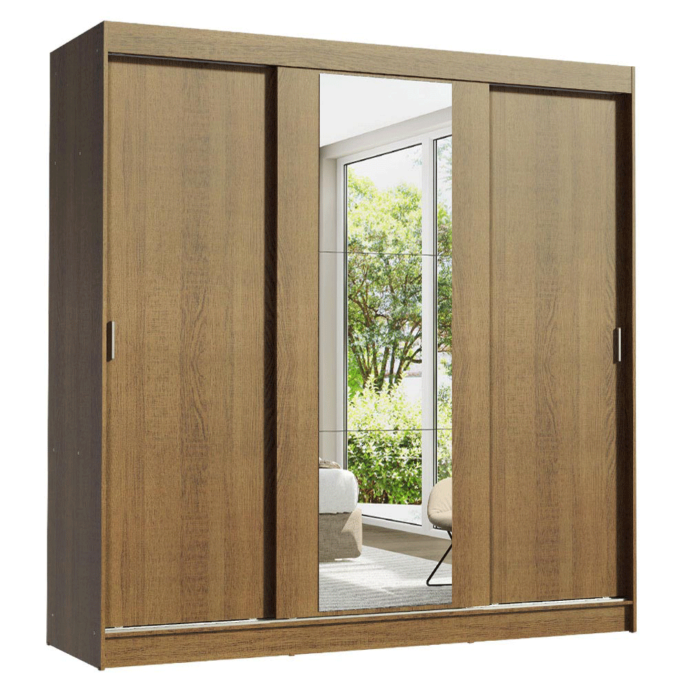 Clóset Reno 3 Puertas Corredizas 1 Espejo Marrón 180 cm x 205 cm x 54 cm