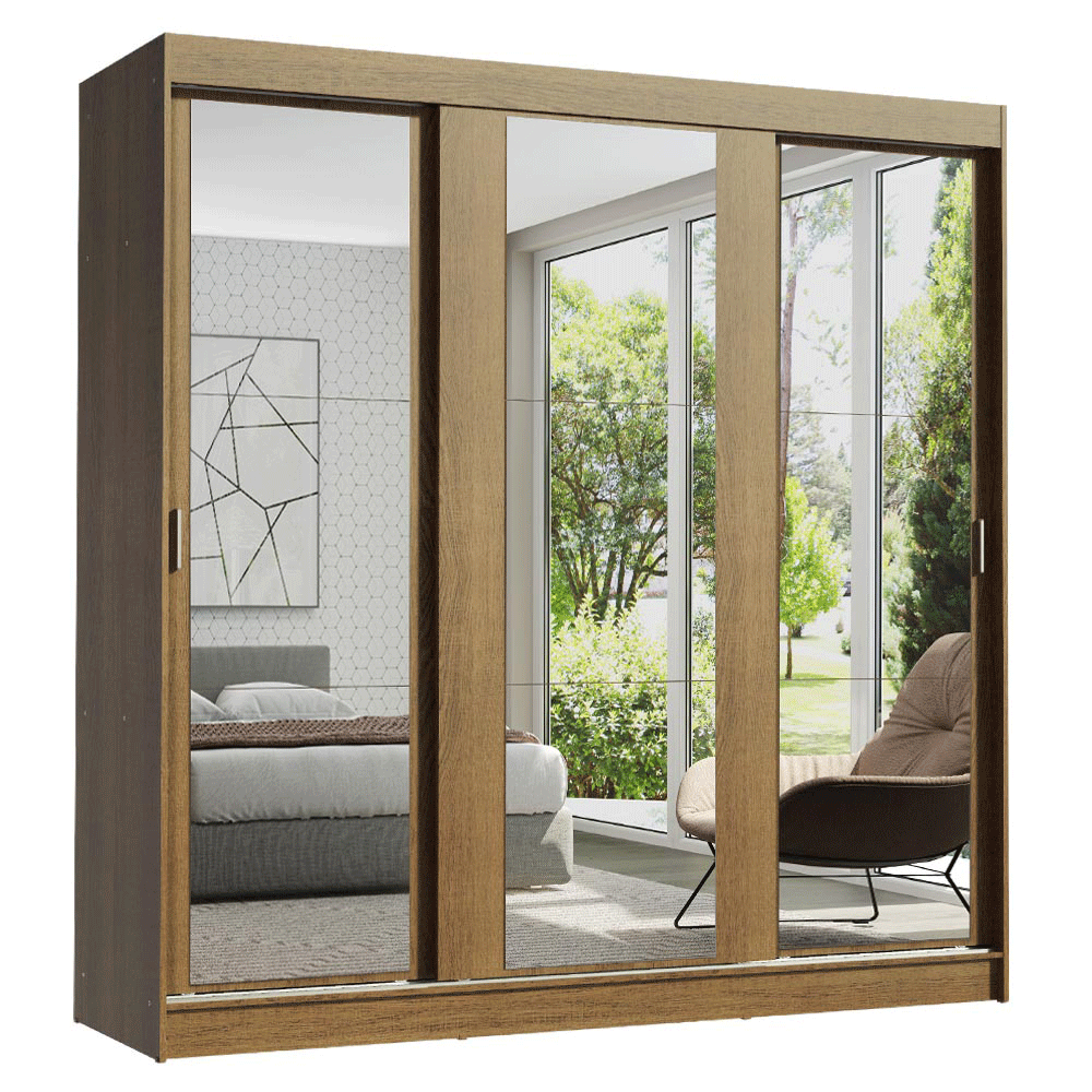 Clóset Reno 3 Puertas Corredizas con Espejos Marrón 180 cm x 205 cm x 54 cm