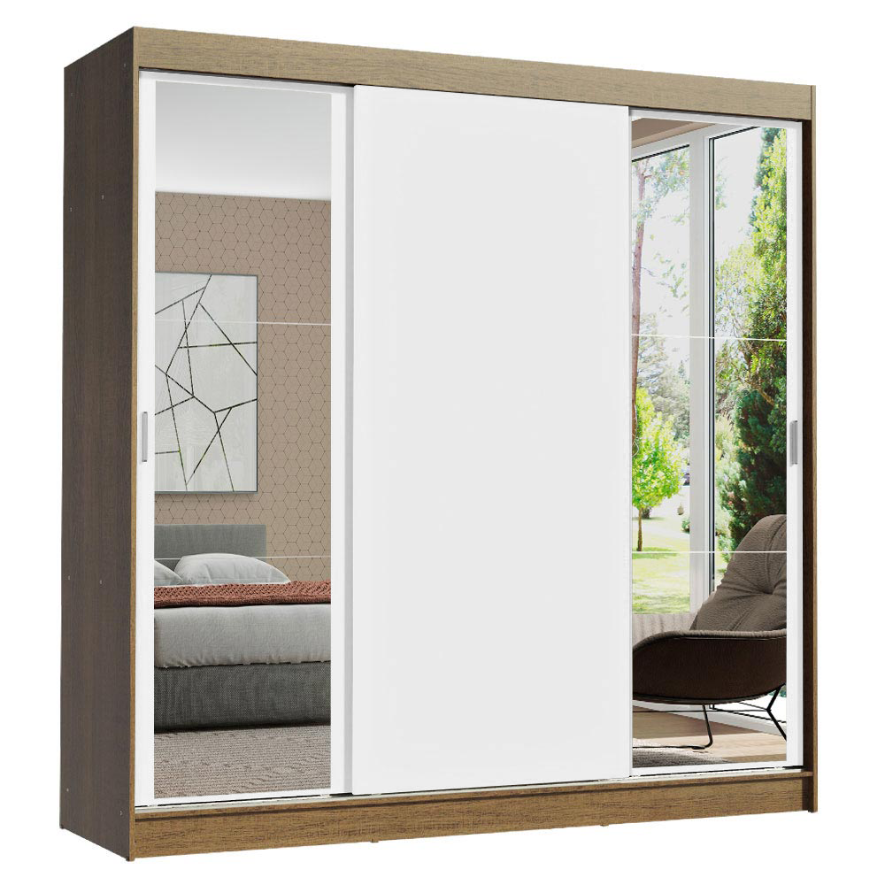 Clóset Reno 3 Puertas Corredizas 2 Espejos Marrón/Blanco 180 cm x 205 cm x 54 cm