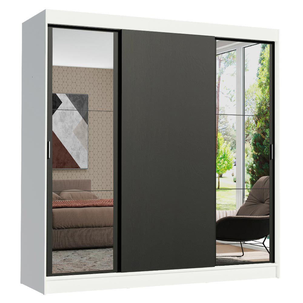 Clóset Reno 3 Puertas Corredizas 2 Espejos Blanco/Negro 180 cm x 205 cm x 54 cm