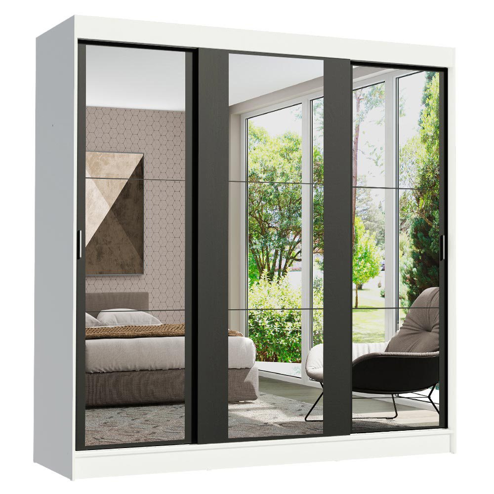 Clóset Reno 3 Puertas Corredizas con Espejos Blanco/Negro 180 cm x 205 cm x 54 cm