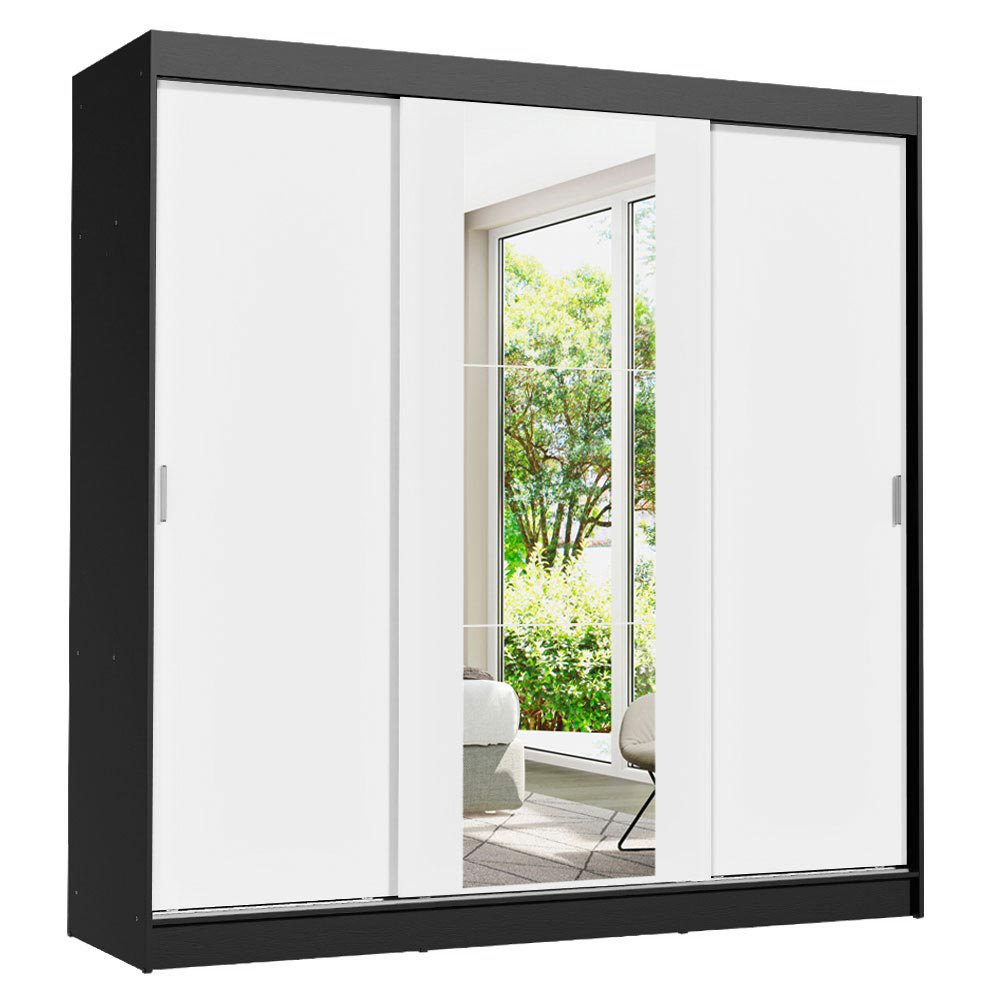 Clóset Reno 3 Puertas Corredizas 1 Espejo Negro/Blanco 180 cm x 205 cm x 54 cm