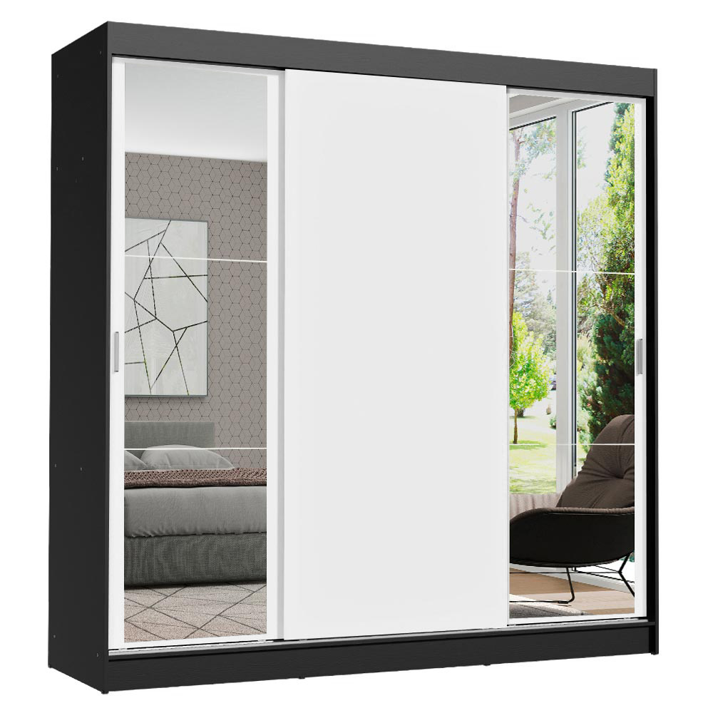 Clóset Reno 3 Puertas Corredizas 2 Espejos Negro/Blanco 180 cm x 205 cm x 54 cm