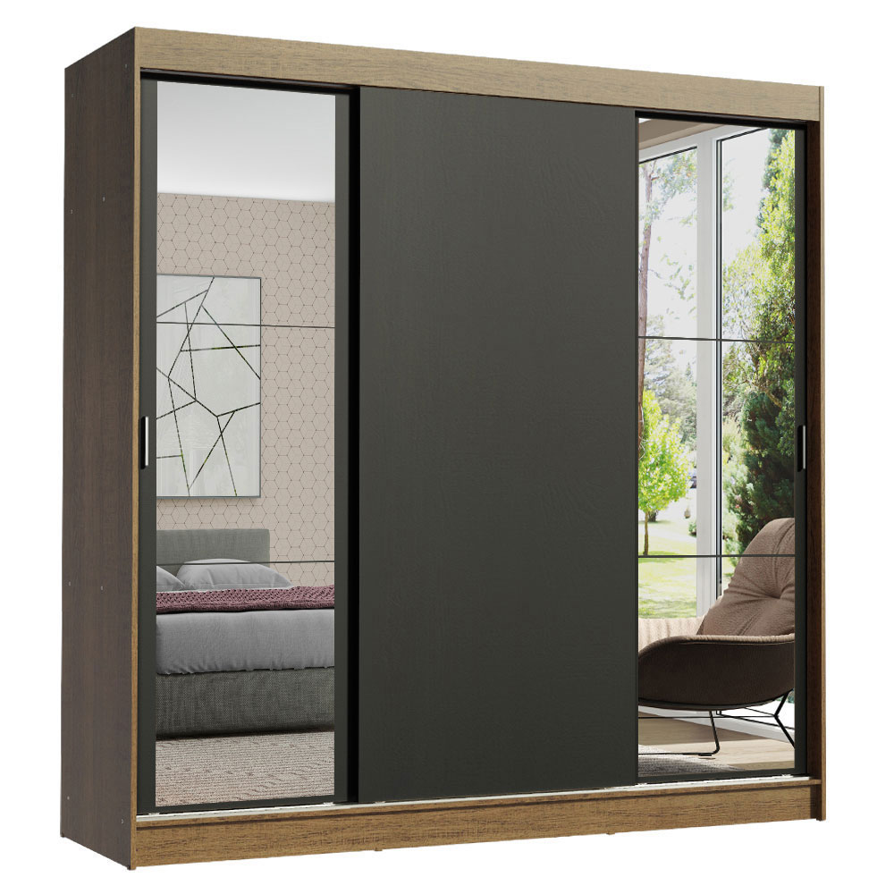 Clóset Reno 3 Puertas Corredizas 2 Espejos Marrón/Negro 180 cm x 205 cm x 54 cm