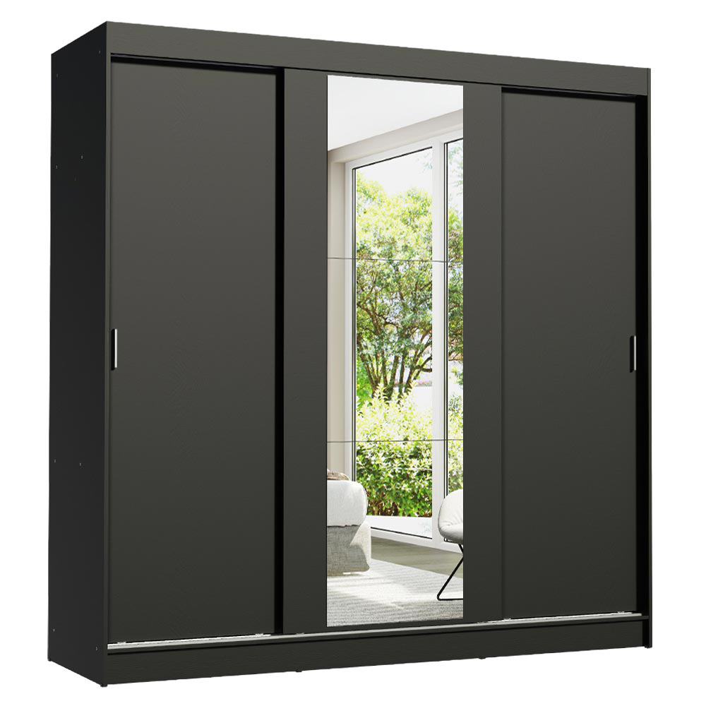 Clóset Reno 3 Puertas Corredizas 1 Espejo Negro 180 cm x 205 cm x 54 cm