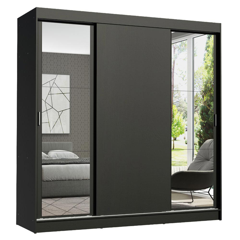 Clóset Reno 3 Puertas Corredizas 2 Espejos Negro 180 cm x 205 cm x 54 cm