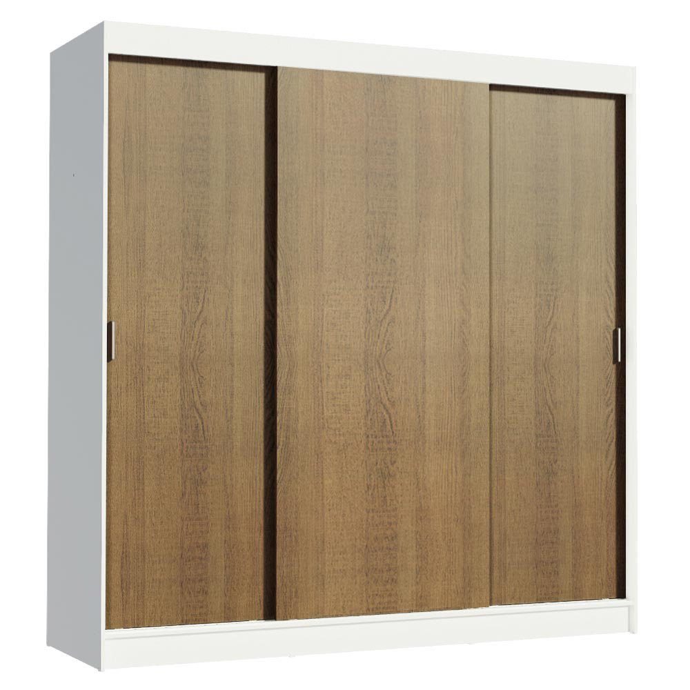 Clóset Reno 3 Puertas Corredizas 4 Cajones Blanco/Marrón 180 cm x 205 cm x 54 cm