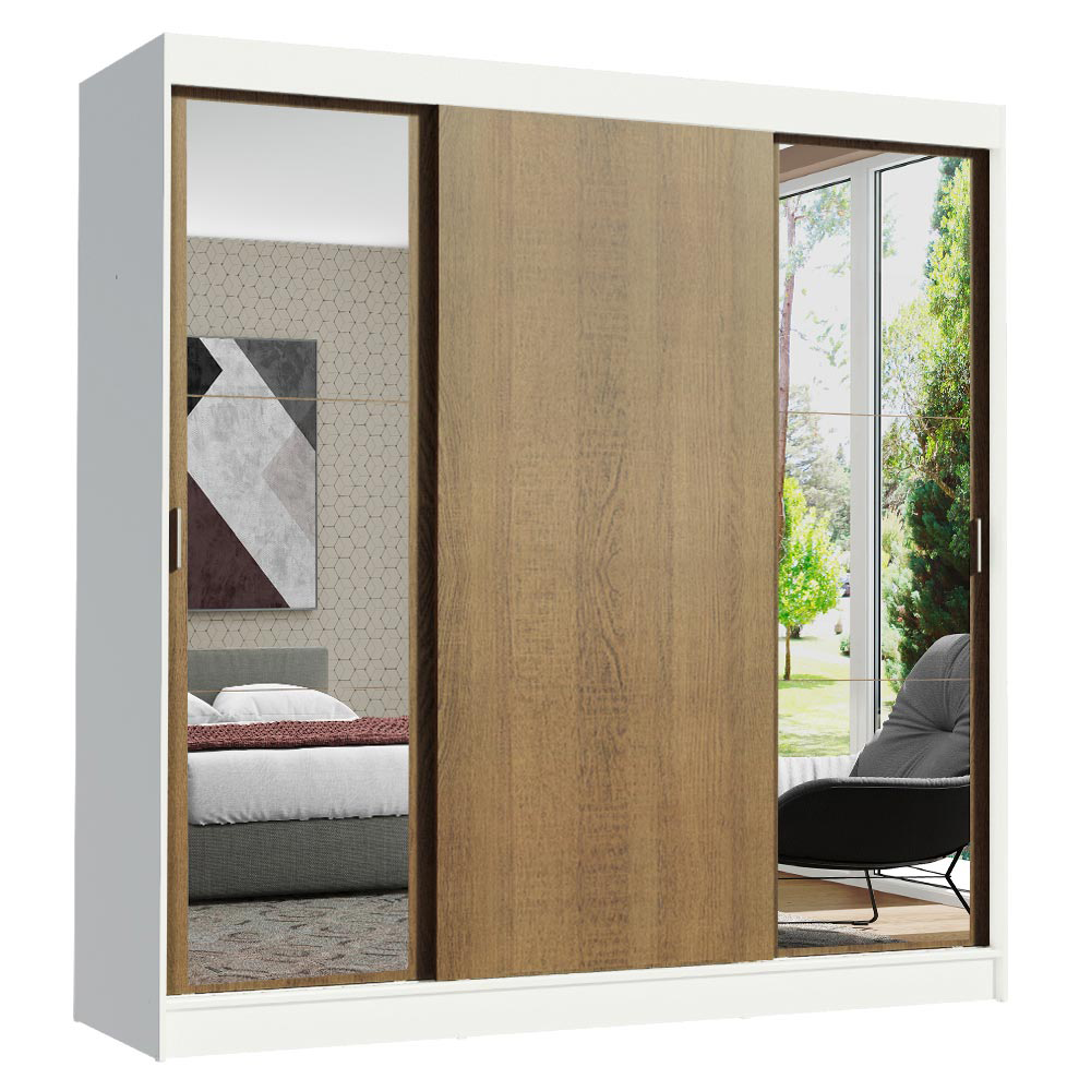 Clóset Reno 3 Puertas Corredizas 2 Espejos Blanco/Marrón 180 cm x 205 cm x 54 cm